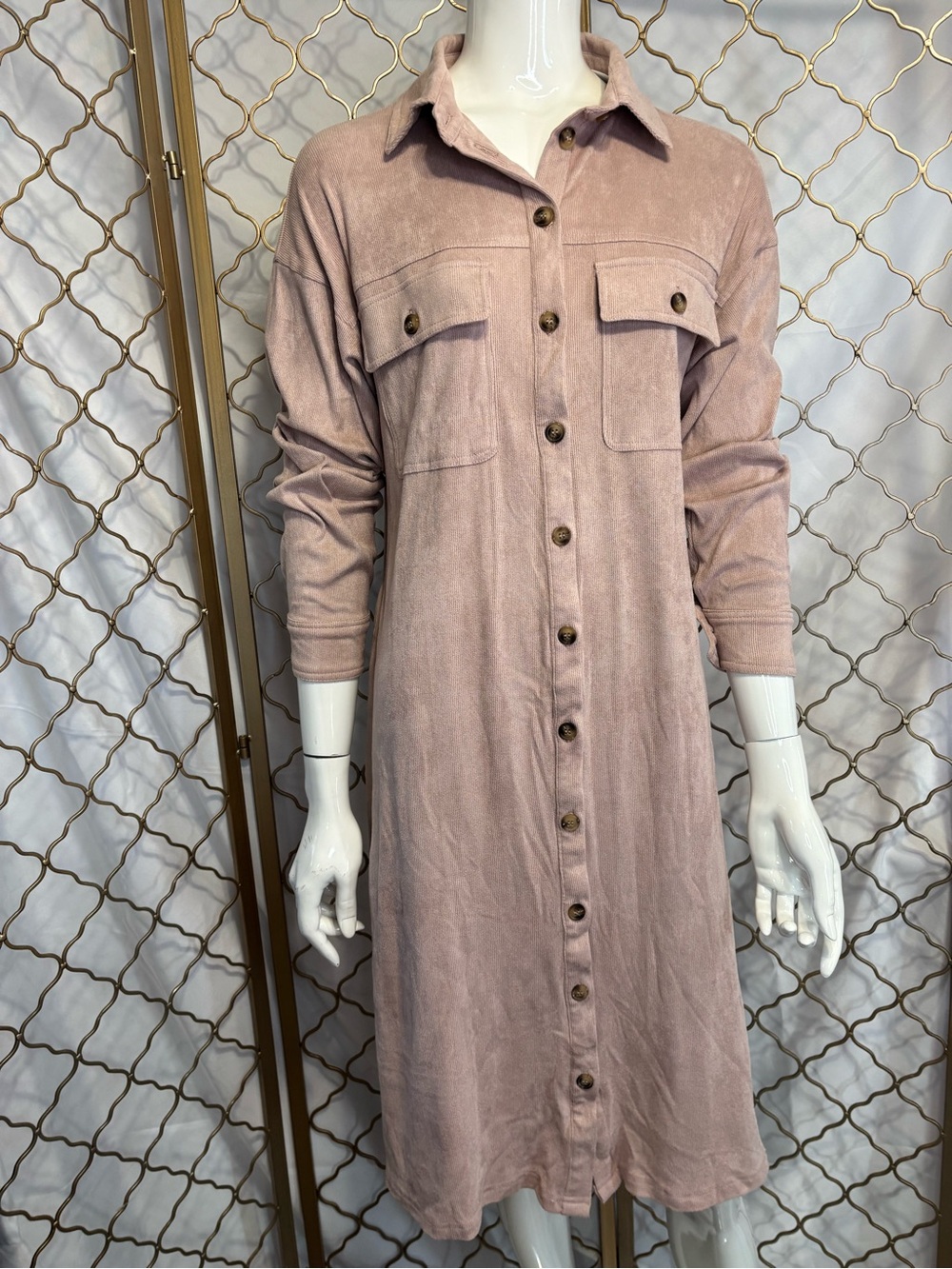 easel NWT Dusty Rose Button-Front Midi Shirt Dress size S